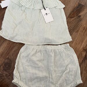 NWT 7 For All Man Kind Green Striped Baby Outfit - 24 Mo